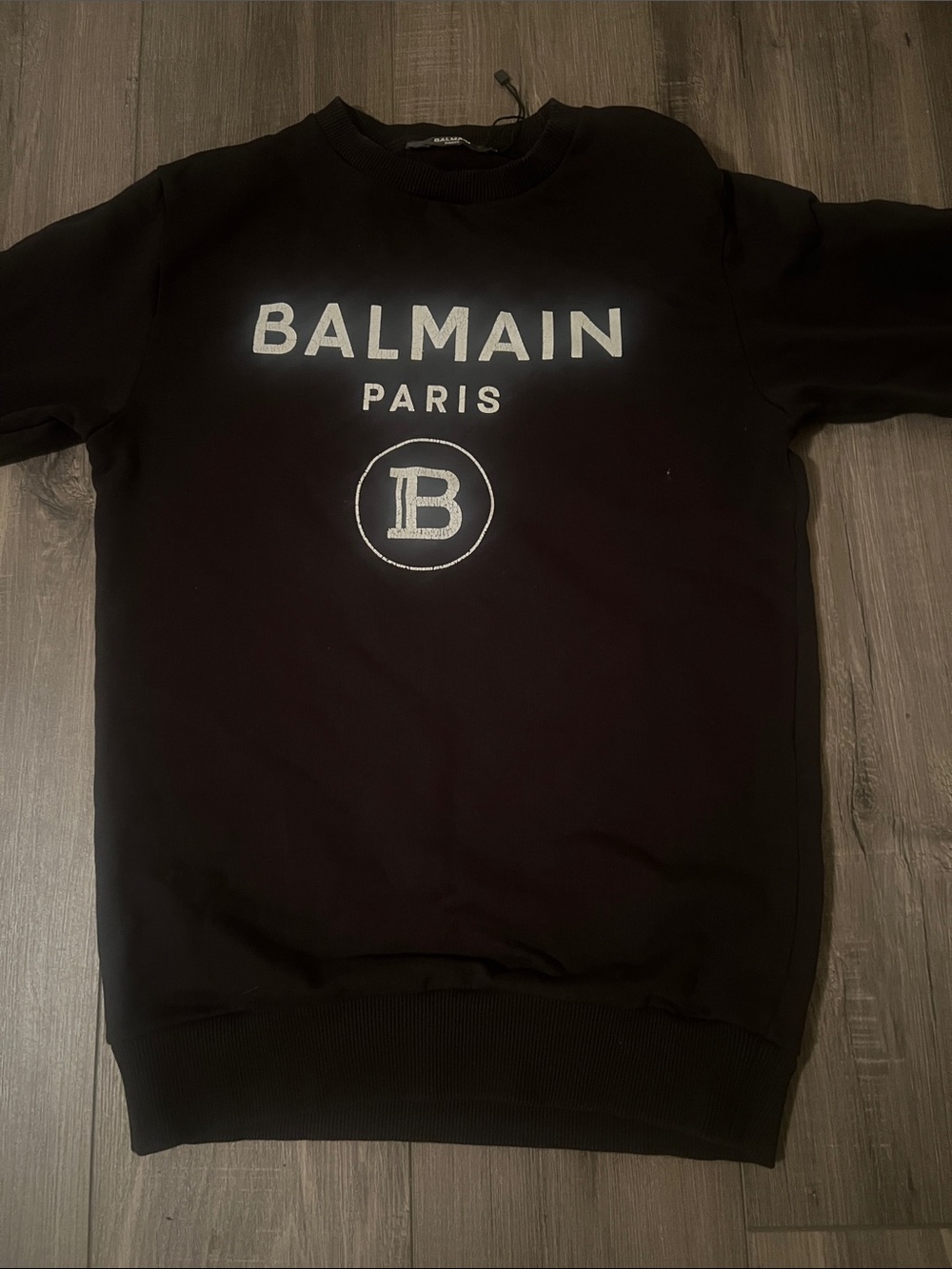 Balmain Black Crewneck Sweatshirt with Silver Logo